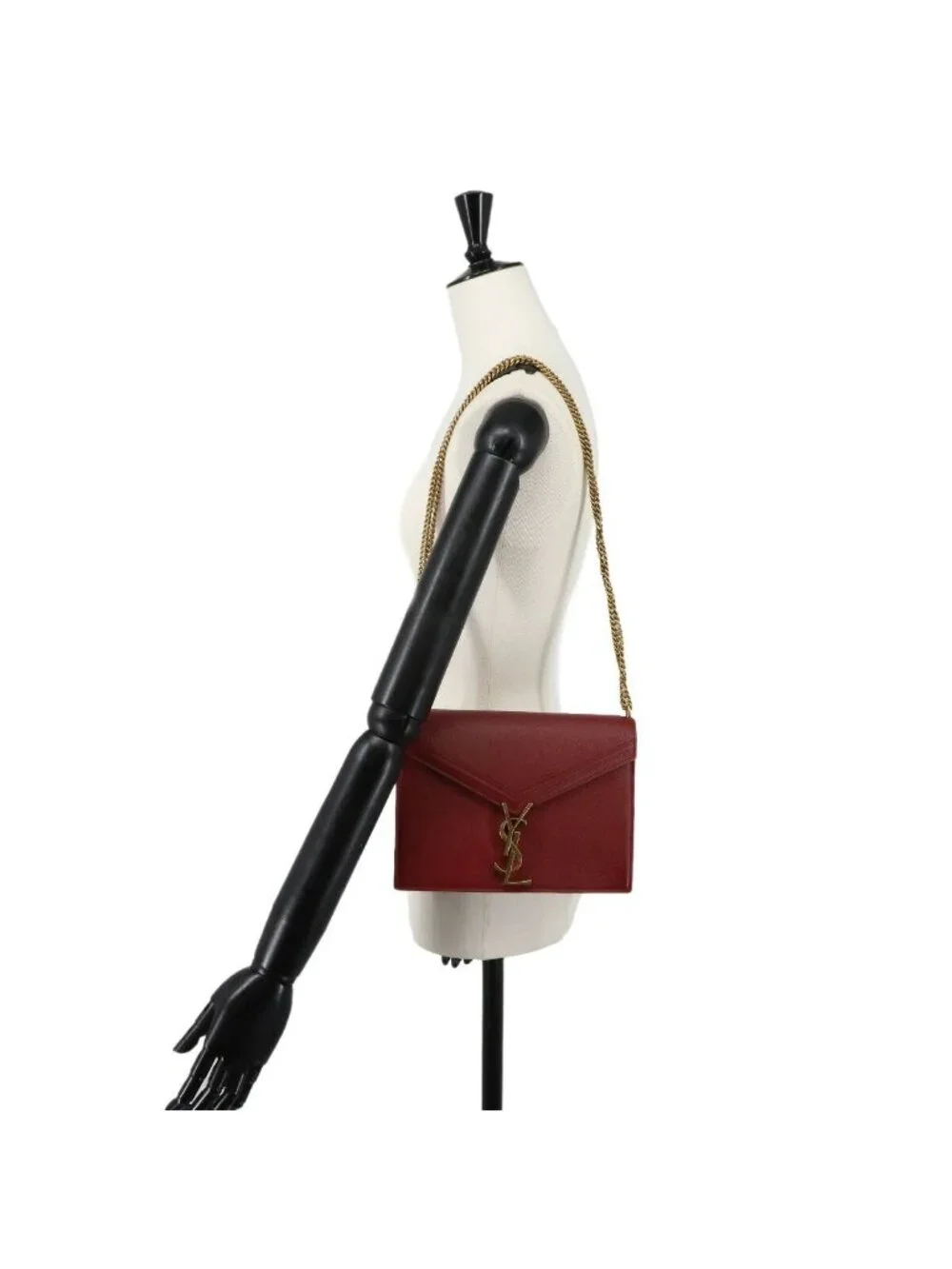 Saint Laurent Cassandra Envelope Chain Shoulder Bag Leather Red Gold